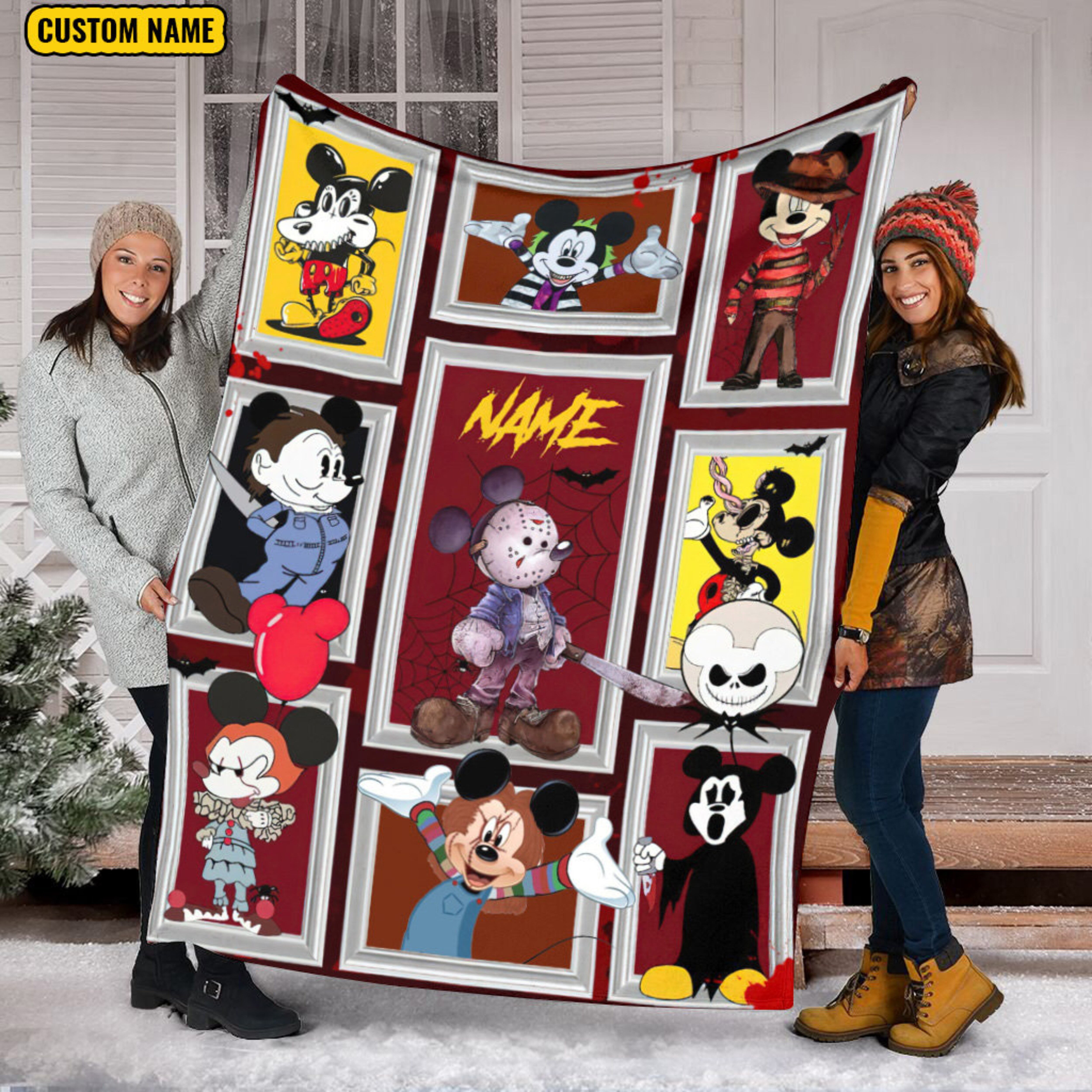Mickey Cosplay Horror Characters Blanket - Watching Blanket - Halloween Movies Custom Name