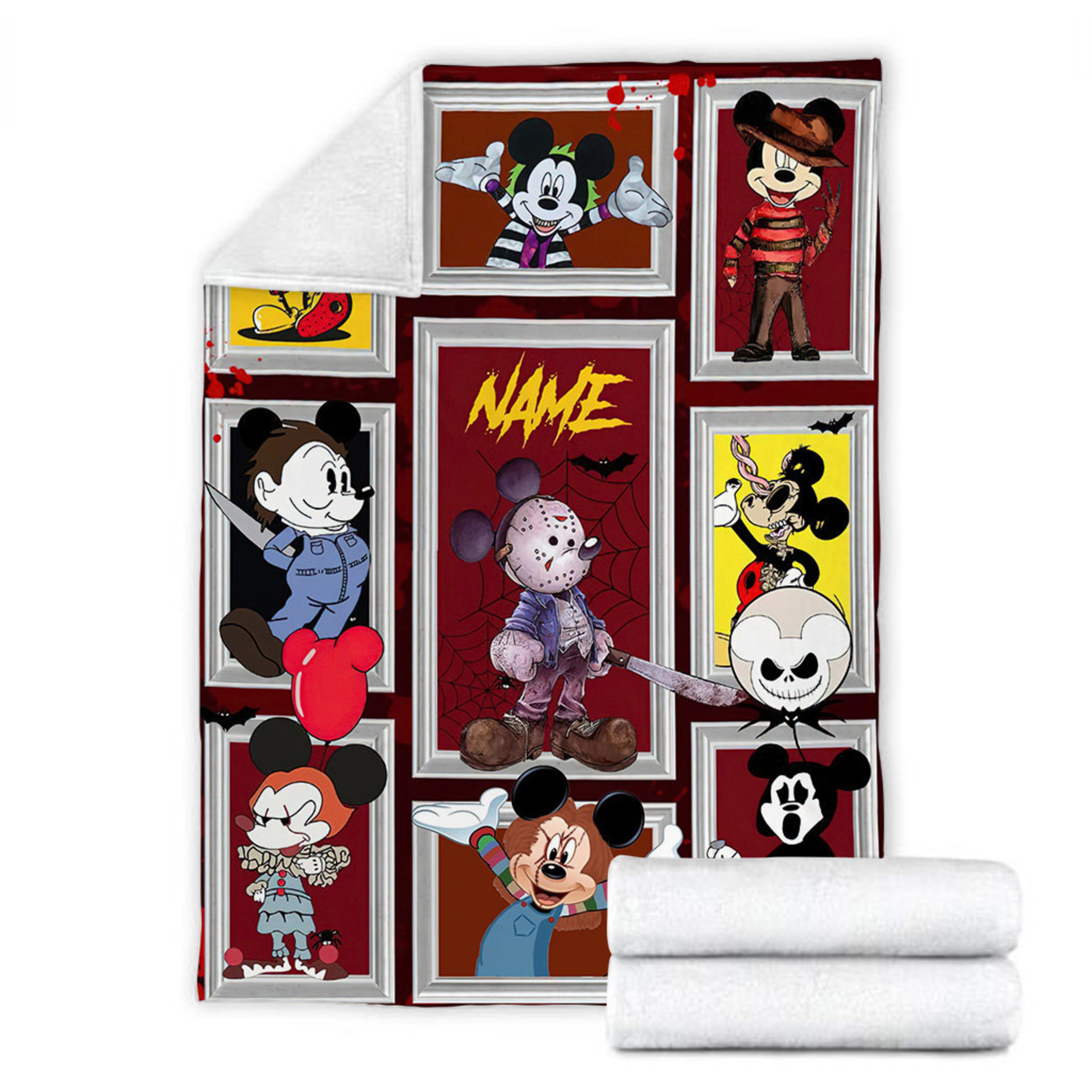 Mickey Cosplay Horror Characters Blanket - Watching Blanket - Halloween Movies Custom Name