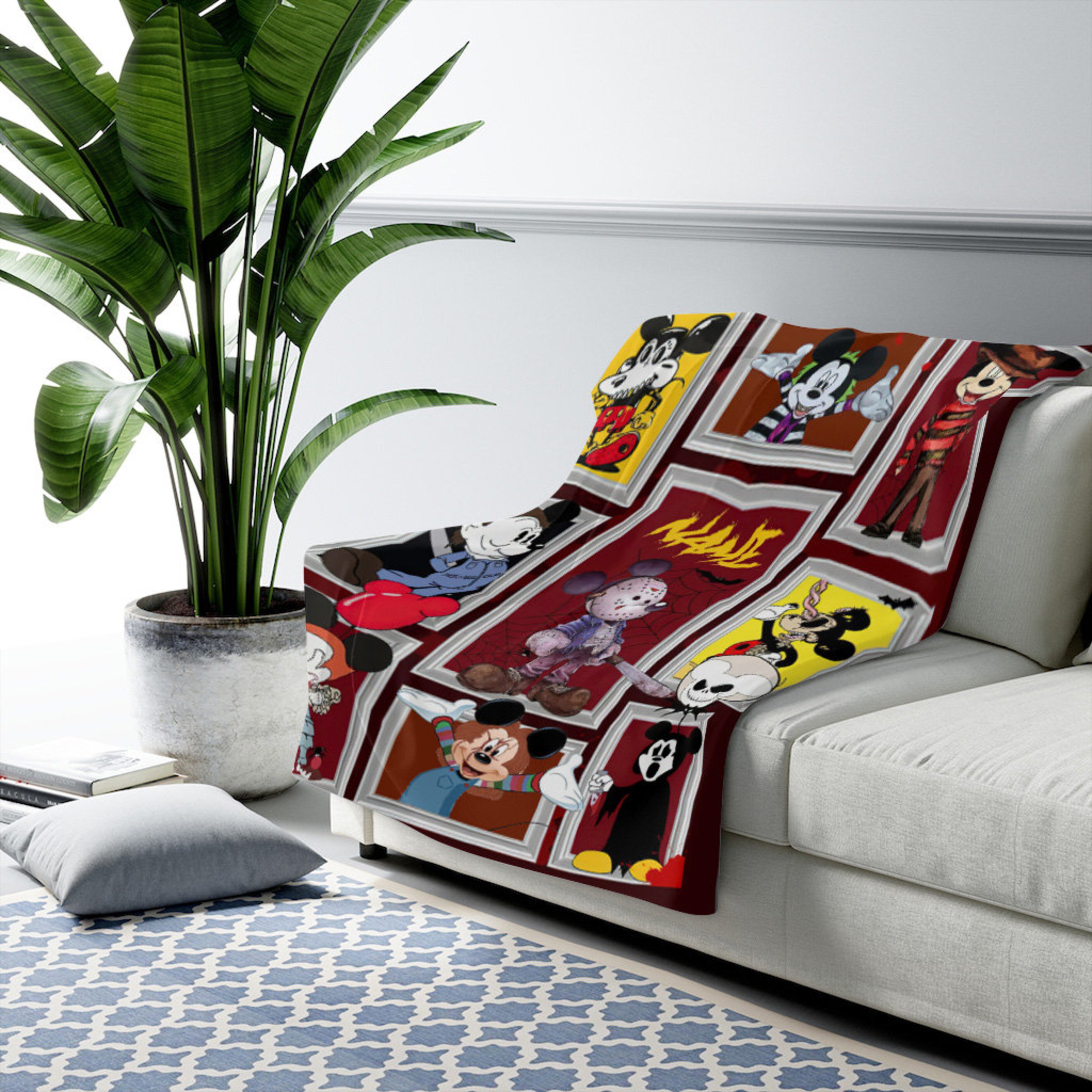 Mickey Cosplay Horror Characters Blanket - Watching Blanket - Halloween Movies Custom Name