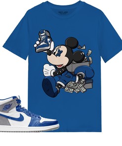 Mickey Sneakers Money Shirt Match Jordan 1 High OG True Blue Shirt In Color Royal
