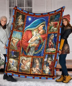 Mother Mary and Baby Jesus Quilt Blanket, Christmas Gift