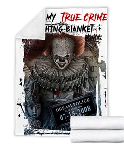 Mugshot Pennywise Blanket - True Crime Watching - IT Movie Horror Characters Throw