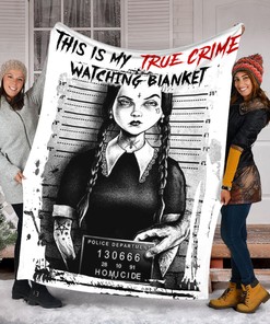 Mugshot Wednesday Addams Blanket - True Crime Watching - Horror Characters Throw