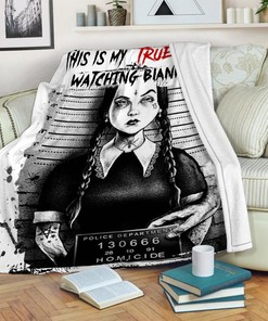Mugshot Wednesday Addams Blanket - True Crime Watching - Horror Characters Throw