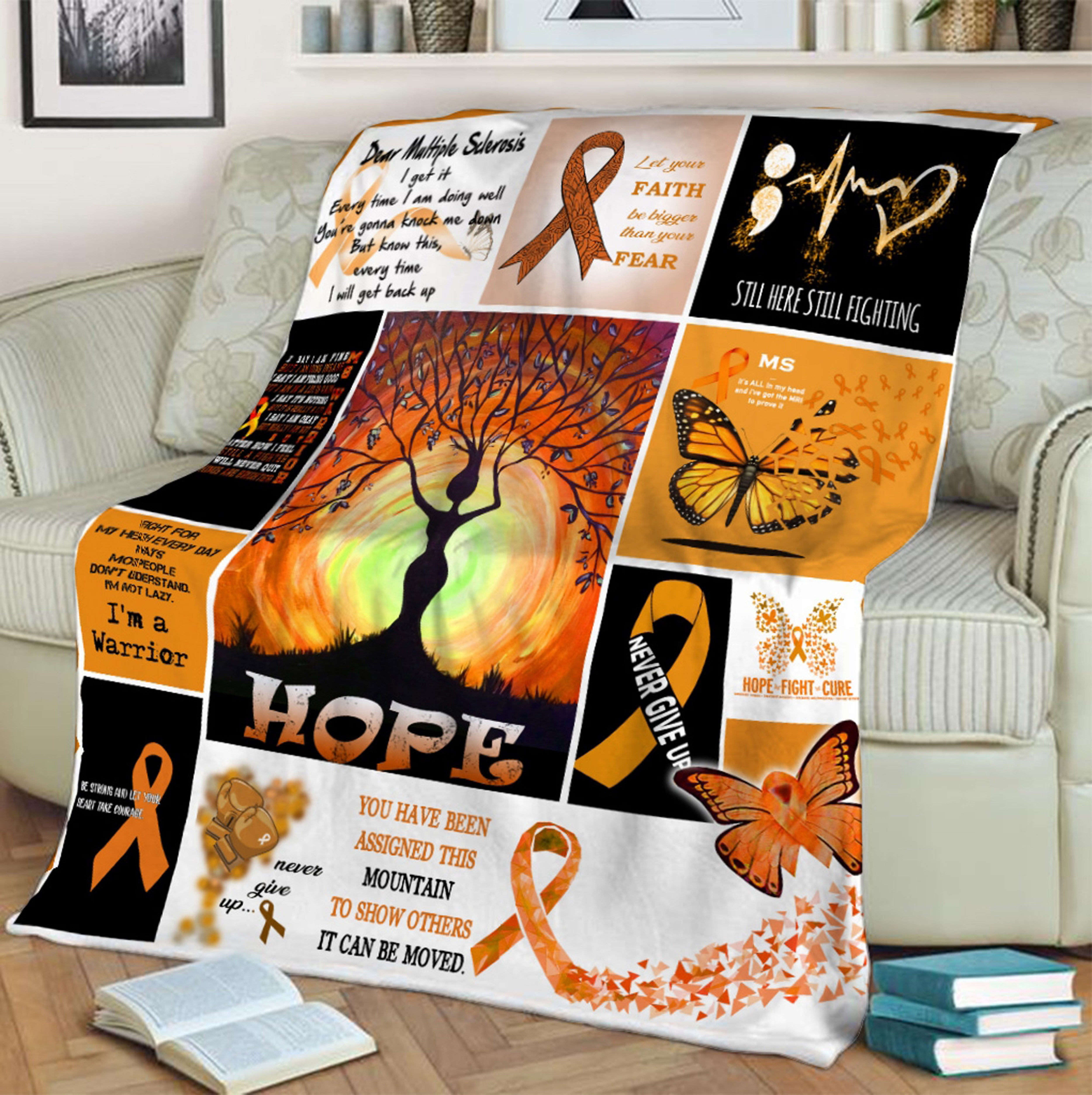 Multiple Sclerosis Awareness Quilt Blanket, Customize Your Name