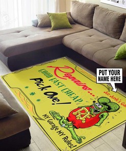 My Grage My Rules Rat Fink Hot Rod Area Rug Hot Rod Rug for Garage