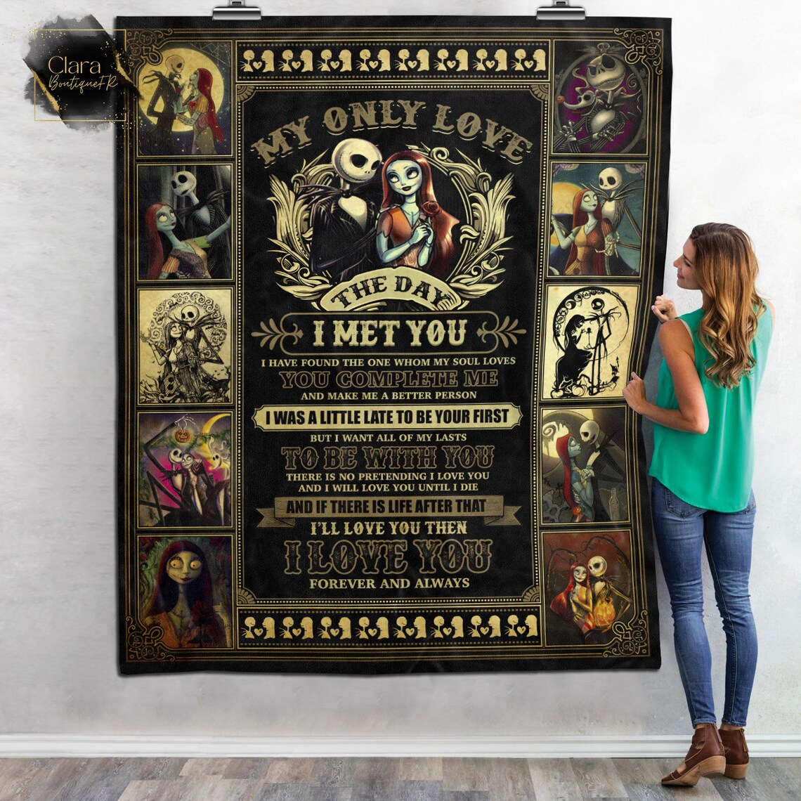 My Only Love The Day I Met You I Found The One My Soul Loves Fleece Sherpa Blanket, Jack And Sally Quilt