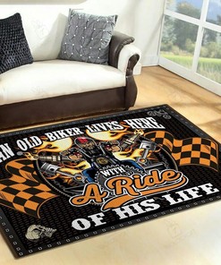Old Biker Lives Here With The Ride Of His Life Motorcycle Rug for Home Decoration