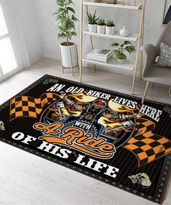 Old Biker Lives Here With The Ride Of His Life Motorcycle Rug for Home Decoration