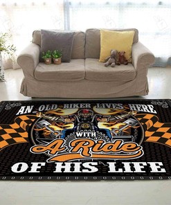 Old Biker Lives Here With The Ride Of His Life Motorcycle Rug for Home Decoration