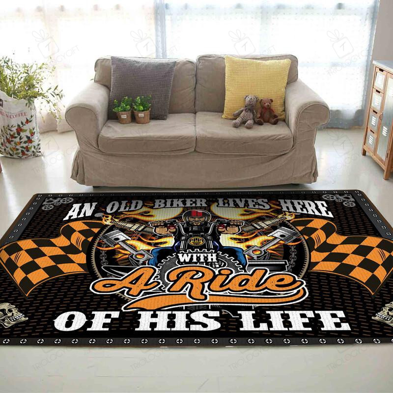 Old Biker Lives Here With The Ride Of His Life Motorcycle Rug for Home Decoration