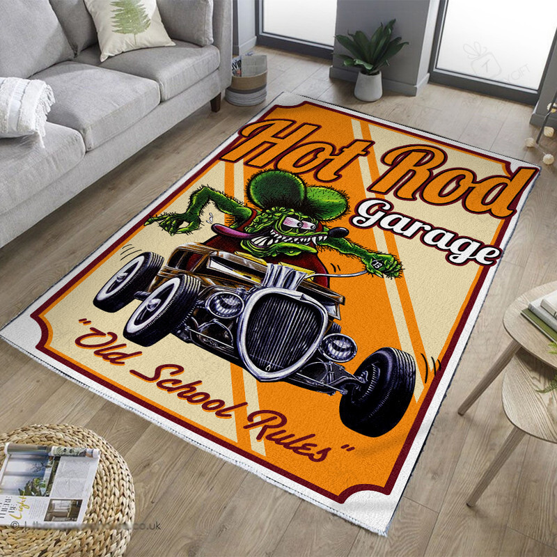 Old School Rules Hot Rod Garage Rug Hot Rod Rug for Garage - Bluefink
