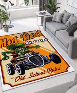 Old School Rules Hot Rod Garage Rug Hot Rod Rug for Garage
