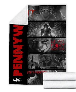 Pennywise Blanket - Horror Characters Throw - Scary Movie Gift - IT Movie Custom Name