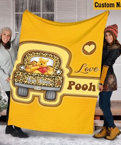 Personalized Baby Boy Quilt Blanket, Winnie the Pooh Design, Pooh Car Baby Shower Gift, Custom Name Blanket, Baby Birthday Gift