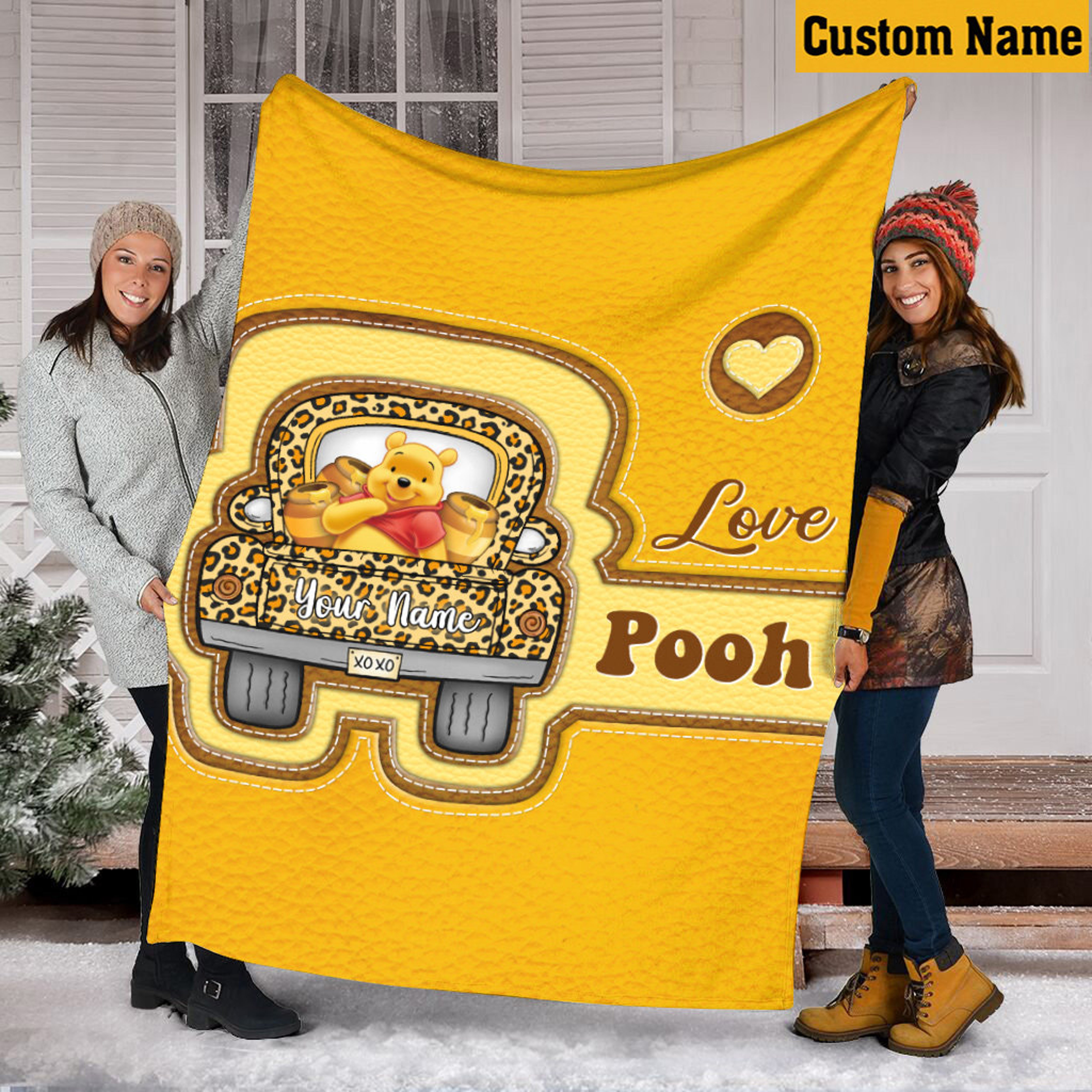 Personalized Baby Boy Quilt Blanket, Winnie the Pooh Design, Pooh Car Baby Shower Gift, Custom Name Blanket, Baby Birthday Gift