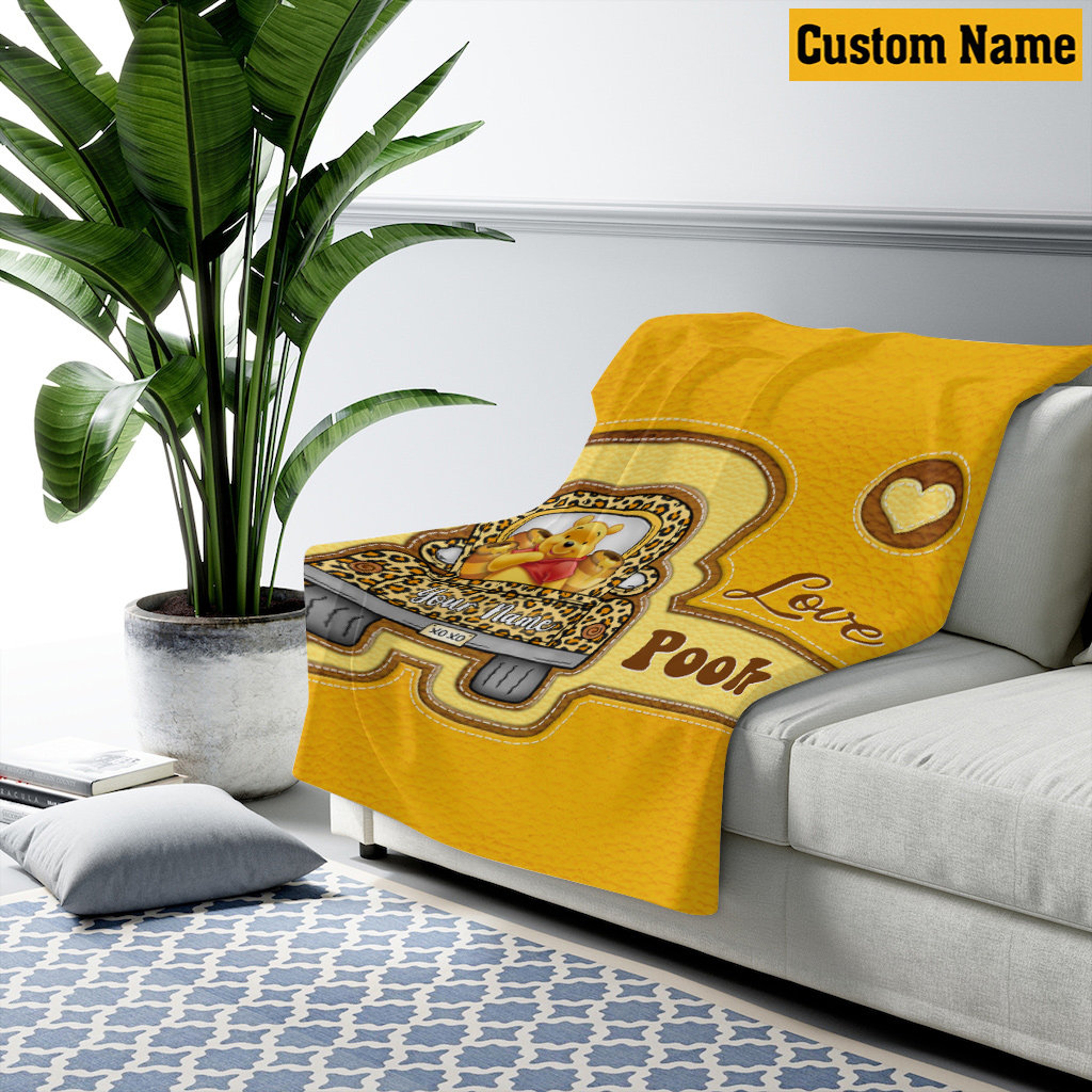 Personalized Baby Boy Quilt Blanket, Winnie the Pooh Design, Pooh Car Baby Shower Gift, Custom Name Blanket, Baby Birthday Gift