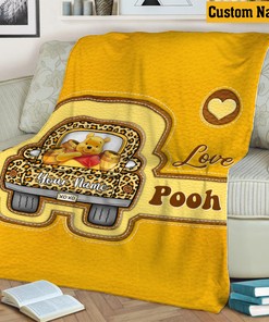 Personalized Baby Boy Quilt Blanket, Winnie the Pooh Design, Pooh Car Baby Shower Gift, Custom Name Blanket, Baby Birthday Gift
