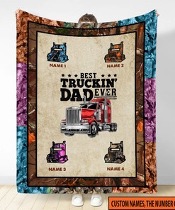 Personalized Best Truckin Dad Ever Quilt Blanket, Father's Day Blanket, Dad Trucker Fleece Sherpa Blanket, Gift For Grandpa, Home Decor