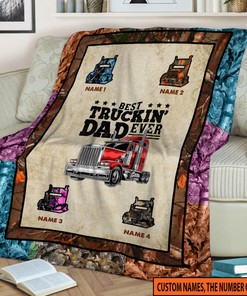 Personalized Best Truckin Dad Ever Quilt Blanket, Father's Day Blanket, Dad Trucker Fleece Sherpa Blanket, Gift For Grandpa, Home Decor