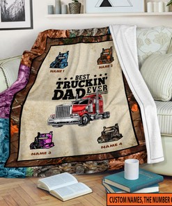 Personalized Best Truckin Dad Ever Quilt Blanket, Father's Day Blanket, Dad Trucker Fleece Sherpa Blanket, Gift For Grandpa, Home Decor
