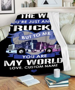 Personalized Blanket for Dad Trucker, Dad Are The World Fleece Blanket, Dad Truck Driver Blanket