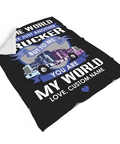 Personalized Blanket for Dad Trucker, Dad Are The World Fleece Blanket, Dad Truck Driver Blanket