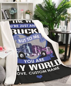 Personalized Blanket for Dad Trucker, Dad Are The World Fleece Blanket, Dad Truck Driver Blanket