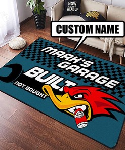 Personalized Built Not Bought Duck Hot Rod Rug for Garage