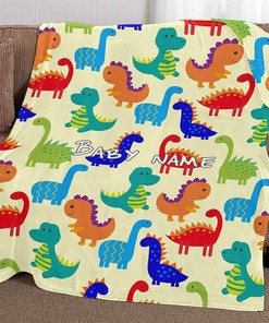 Personalized Cute Colorful Dinosaurs Baby Blankets with Name Customized Blanket for Boys Girls Gifts