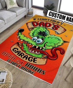 Personalized Dad Garage Rat Fink Rug Hot Rod Rug for Garage