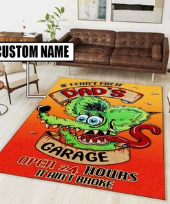 Personalized Dad Garage Rat Fink Rug Hot Rod Rug for Garage