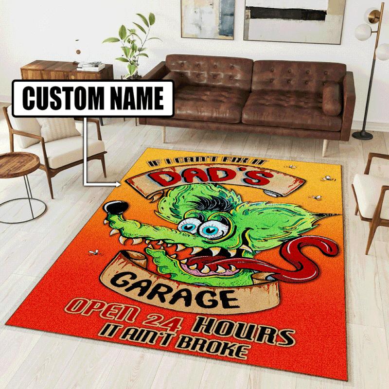 Personalized Dad Garage Rat Fink Rug Hot Rod Rug for Garage - Bluefink