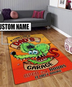 Personalized Dad Garage Rat Fink Rug Hot Rod Rug for Garage