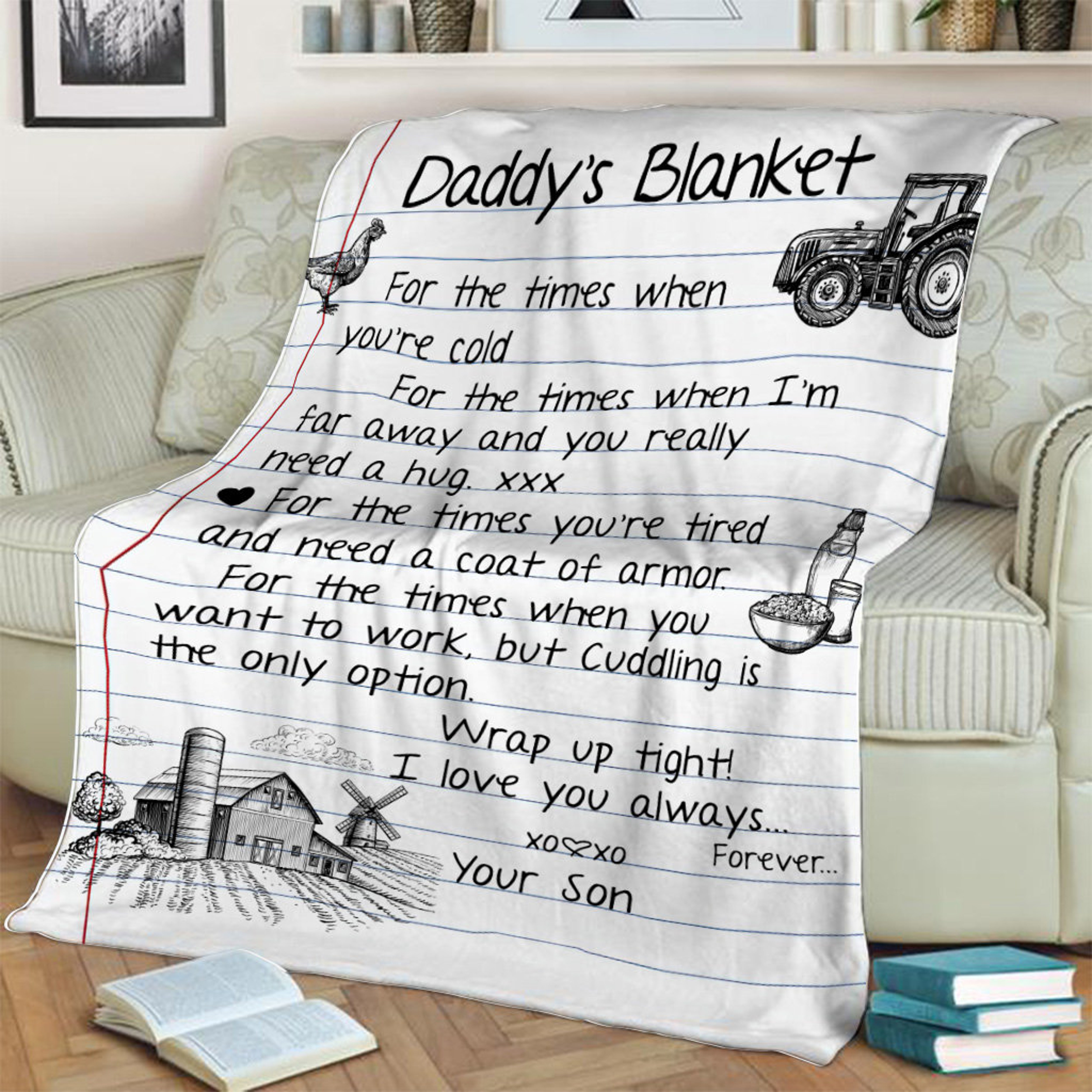 Personalized Daddy's Farmer Quilt Blanket, Father's Day Blanket, Fleece Sherpa Quilt Blanket, Custom Name Quilt Blanket, Home Decor