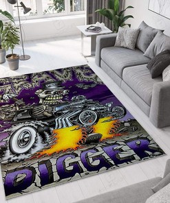 Personalized Digger Hot Rod Rug for Garage