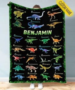Personalized Dinosaur Blanket for Kids Gift, Custom Name Blanket Fleece Blanket