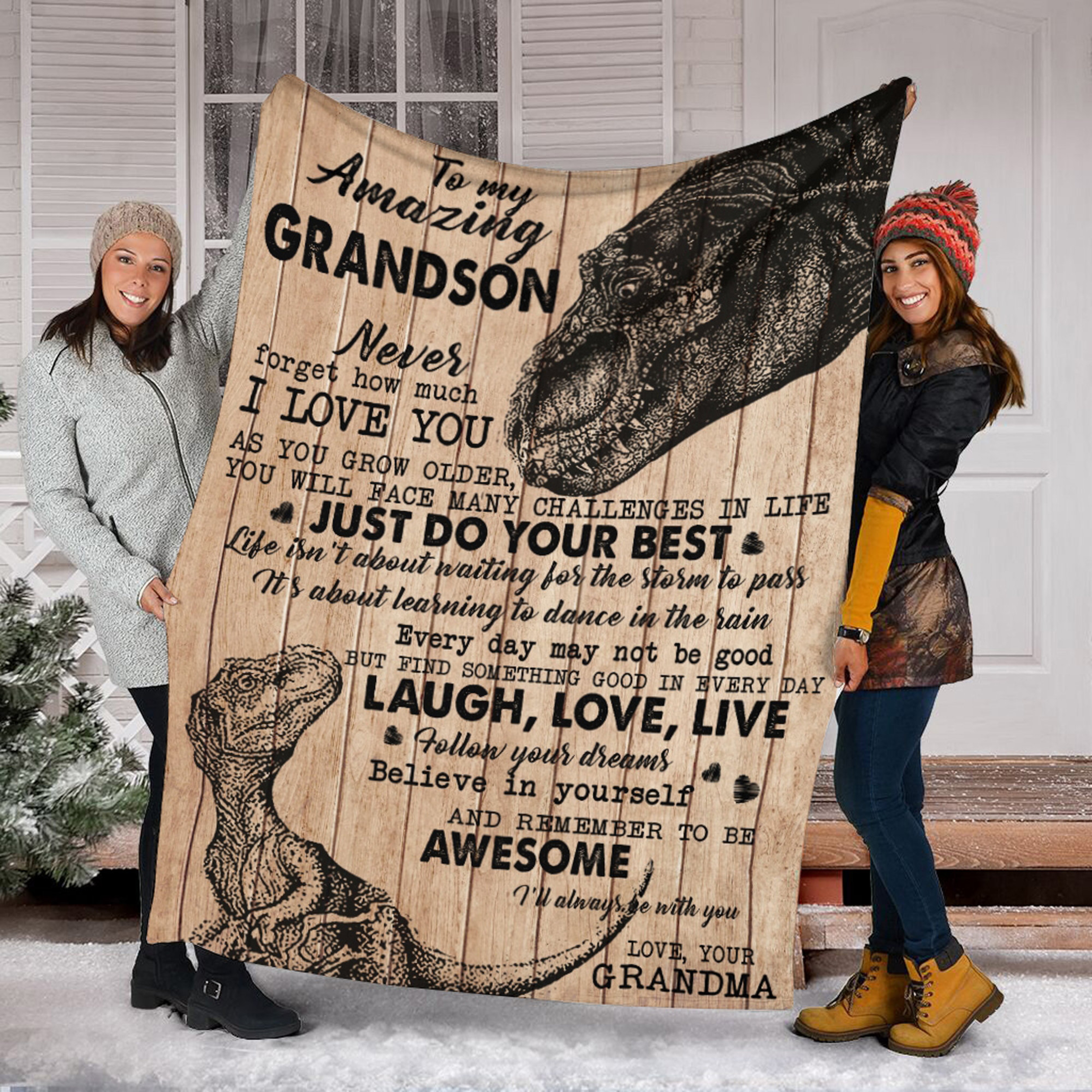 Personalized Dinosaur Quilt Blanket for Grandson - Heartwarming Birthday or Christmas Gift