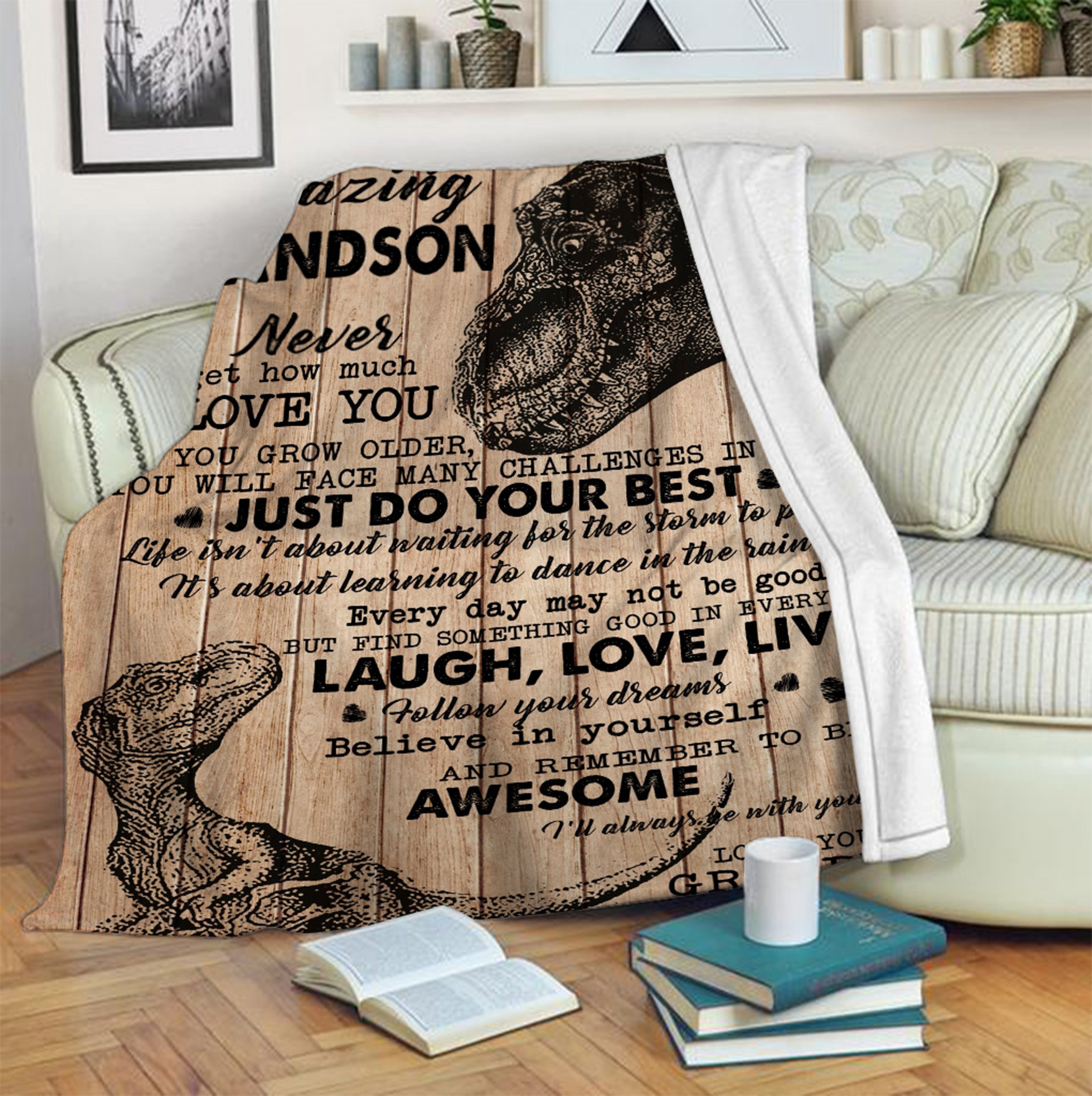 Personalized Dinosaur Quilt Blanket for Grandson - Heartwarming Birthday or Christmas Gift