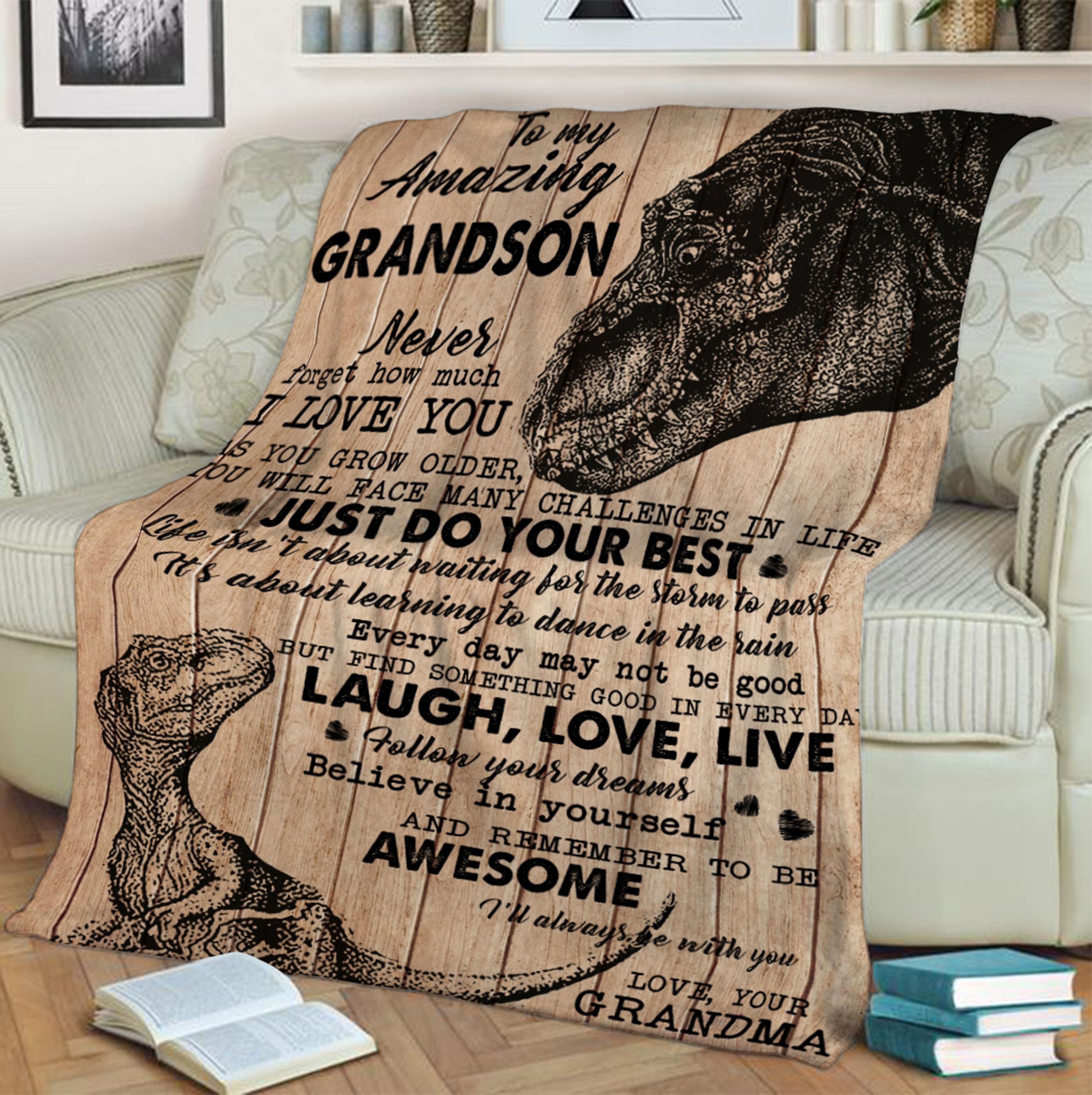 Personalized Dinosaur Quilt Blanket for Grandson - Heartwarming Birthday or Christmas Gift