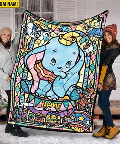Personalized Dumbo Quilt Blanket, Family Dumbo Fleece Blanket, Dumbo Birthday Gift, Dumbo Christmas Gift