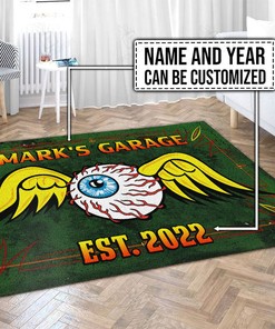 Personalized Eyeball Wings Rat Fink Rat Fink Rug Hot Rod Rug for Garage