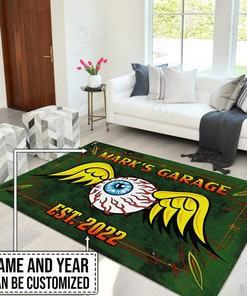 Personalized Eyeball Wings Rat Fink Rat Fink Rug Hot Rod Rug for Garage
