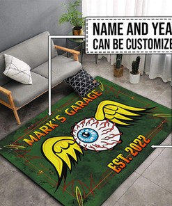 Personalized Eyeball Wings Rat Fink Rat Fink Rug Hot Rod Rug for Garage