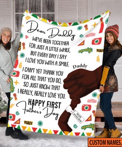 Personalized Father's Day Juneteenth Quilt Blanket, Custom Name and Date Quilt Blanket, Juneteenth Fleece Sherpa Blanket