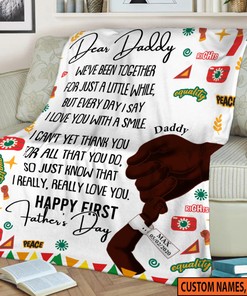 Personalized Father's Day Juneteenth Quilt Blanket, Custom Name and Date Quilt Blanket, Juneteenth Fleece Sherpa Blanket