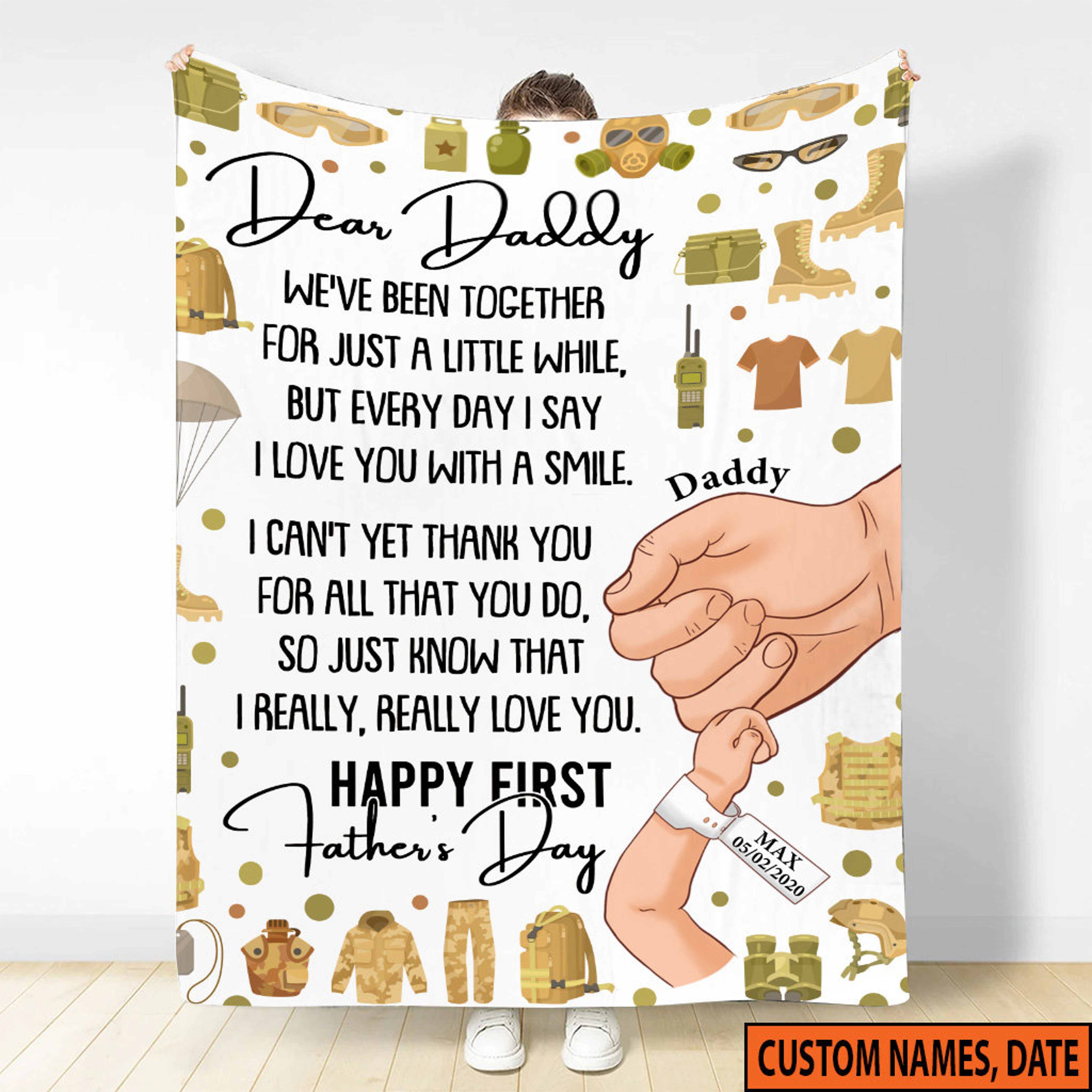 Personalized Father's Day Veteran Quilt Blanket, Custom Name and Date Quilt Blanket, Army Fleece Sherpa Blanket, Gift For Him