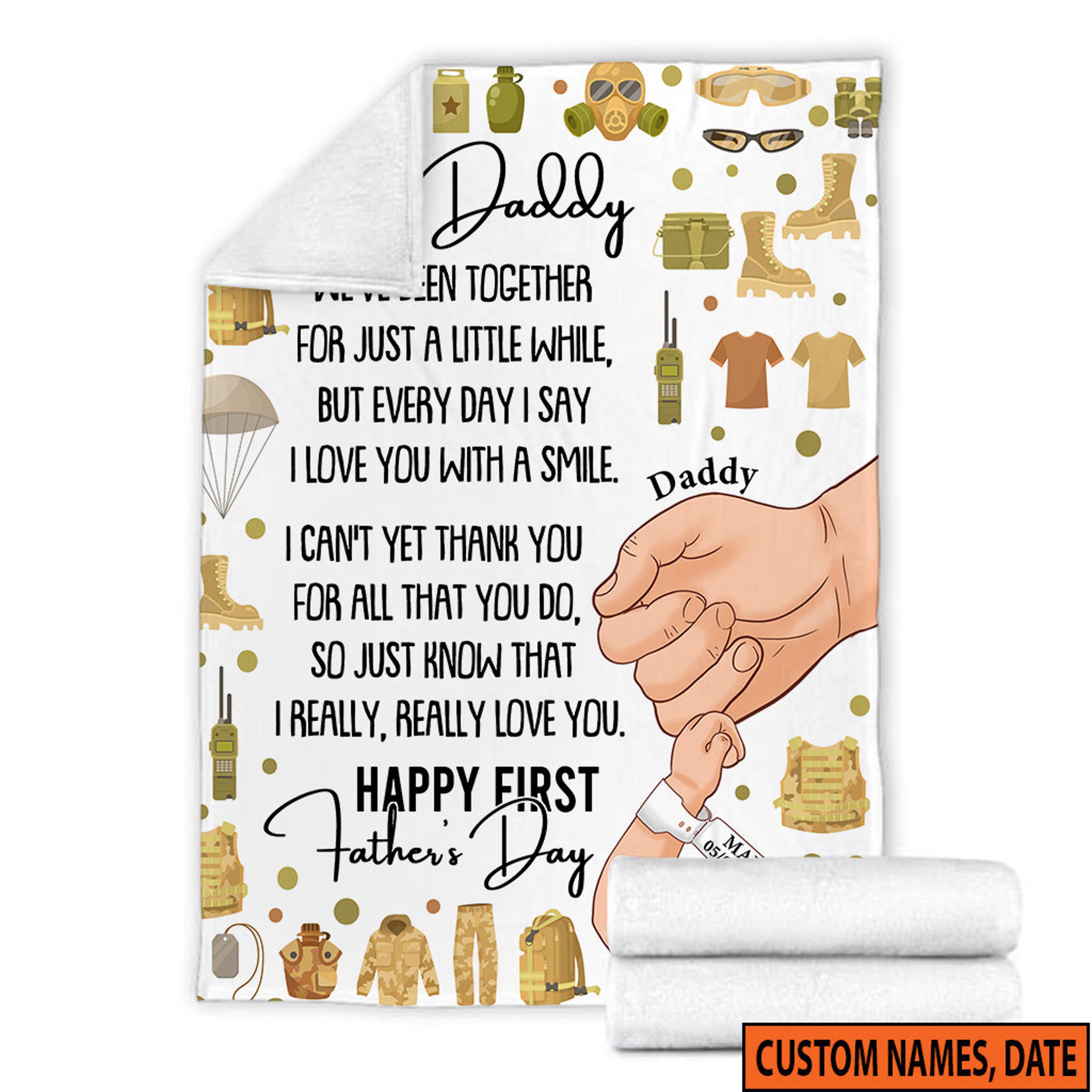 Personalized Father's Day Veteran Quilt Blanket, Custom Name and Date Quilt Blanket, Army Fleece Sherpa Blanket, Gift For Him