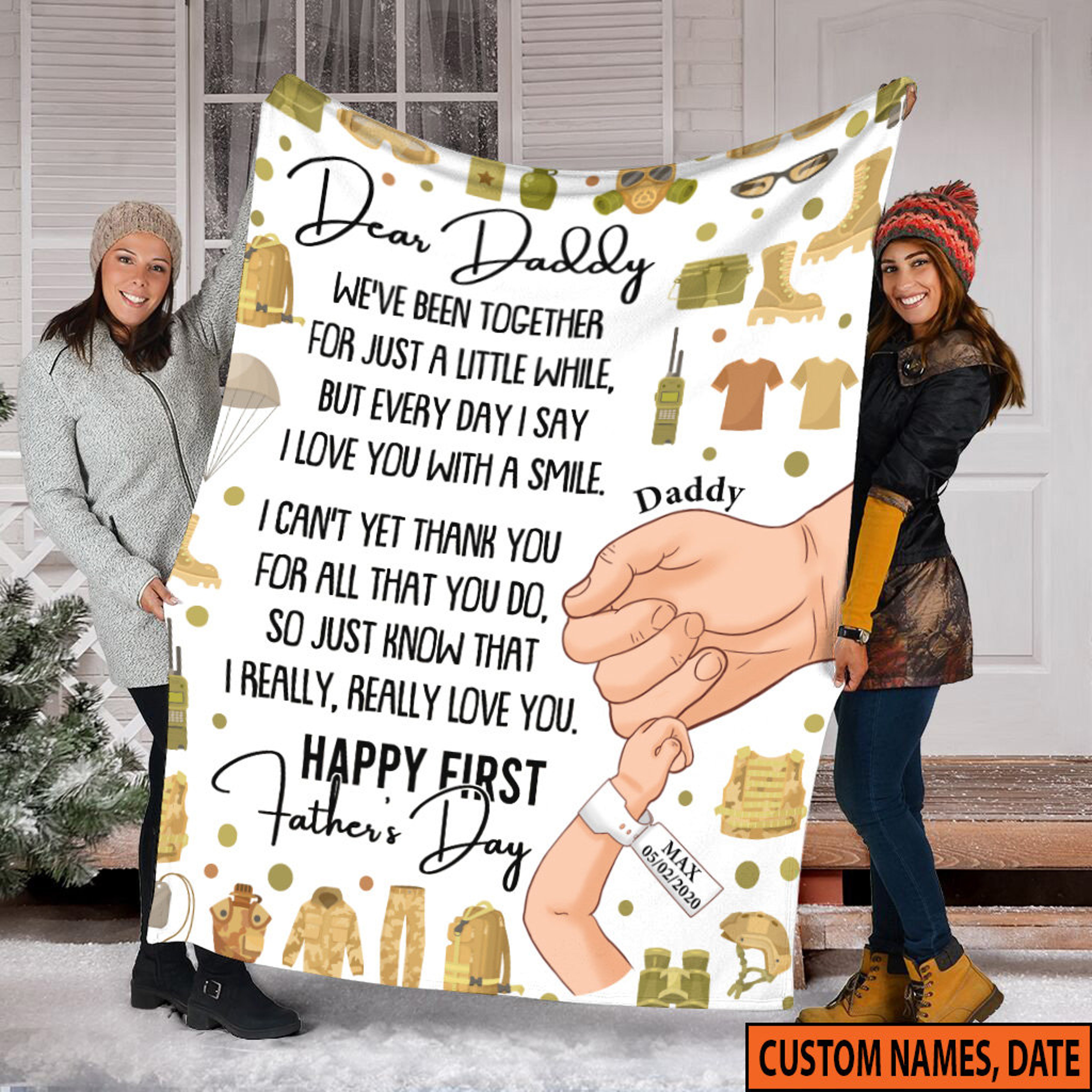 Personalized Father's Day Veteran Quilt Blanket, Custom Name and Date Quilt Blanket, Army Fleece Sherpa Blanket, Gift For Him