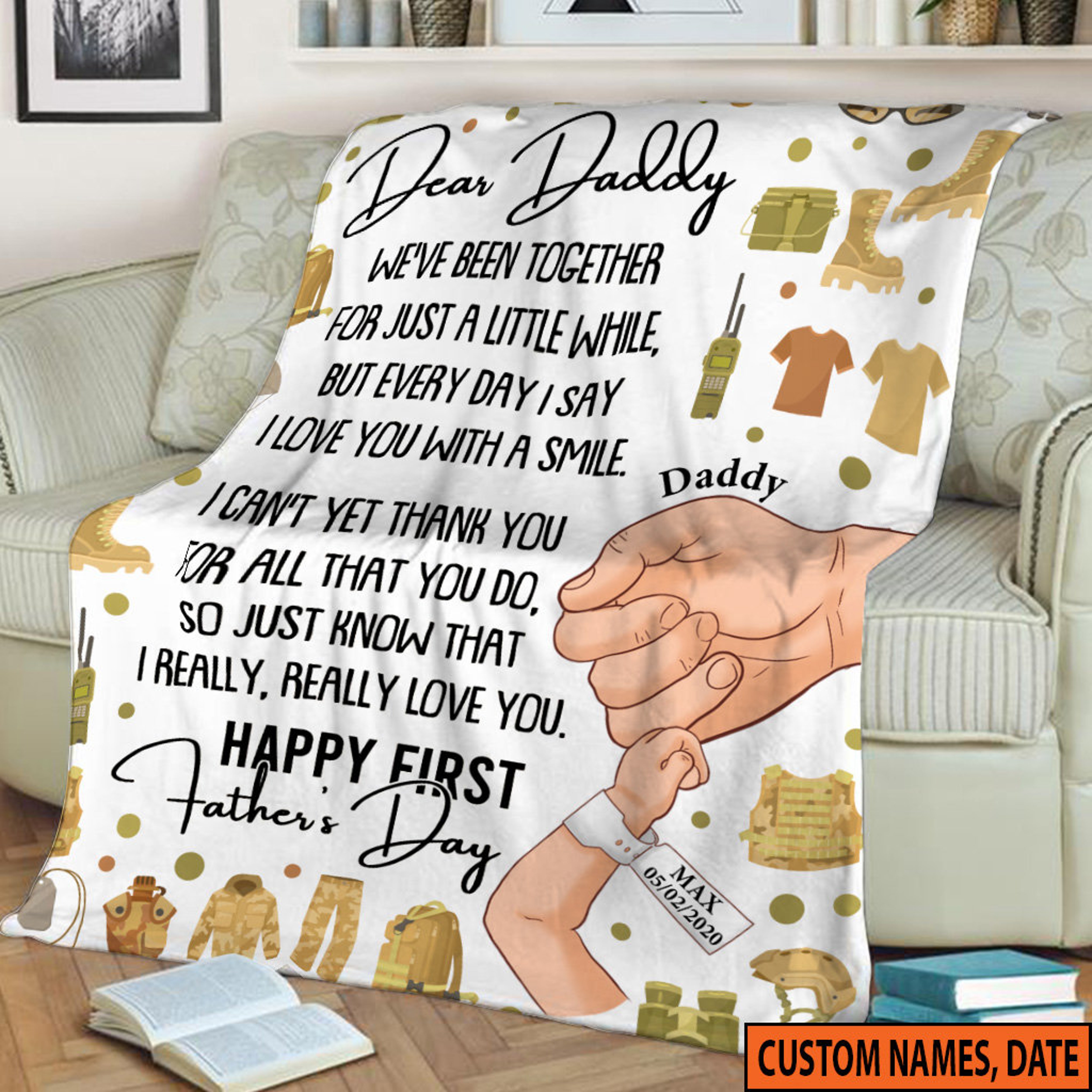 Personalized Father's Day Veteran Quilt Blanket, Custom Name and Date Quilt Blanket, Army Fleece Sherpa Blanket, Gift For Him